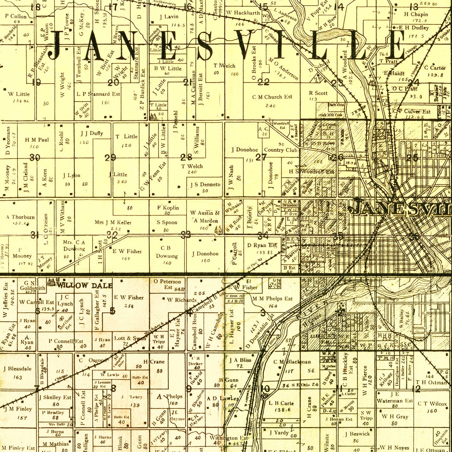 Vintage Map of Rock County, Wisconsin, 1900