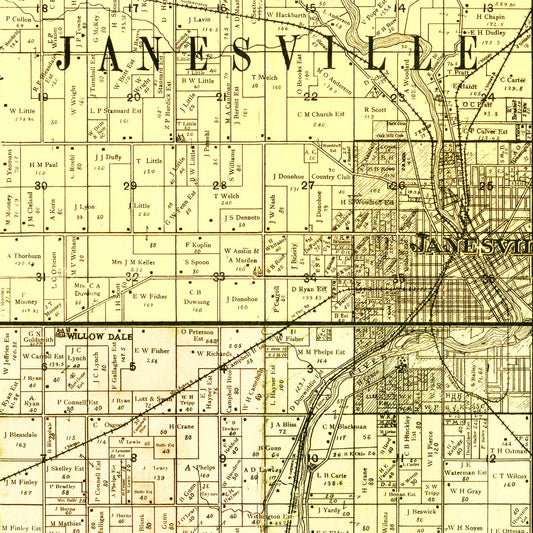 Vintage Map of Rock County, Wisconsin, 1900