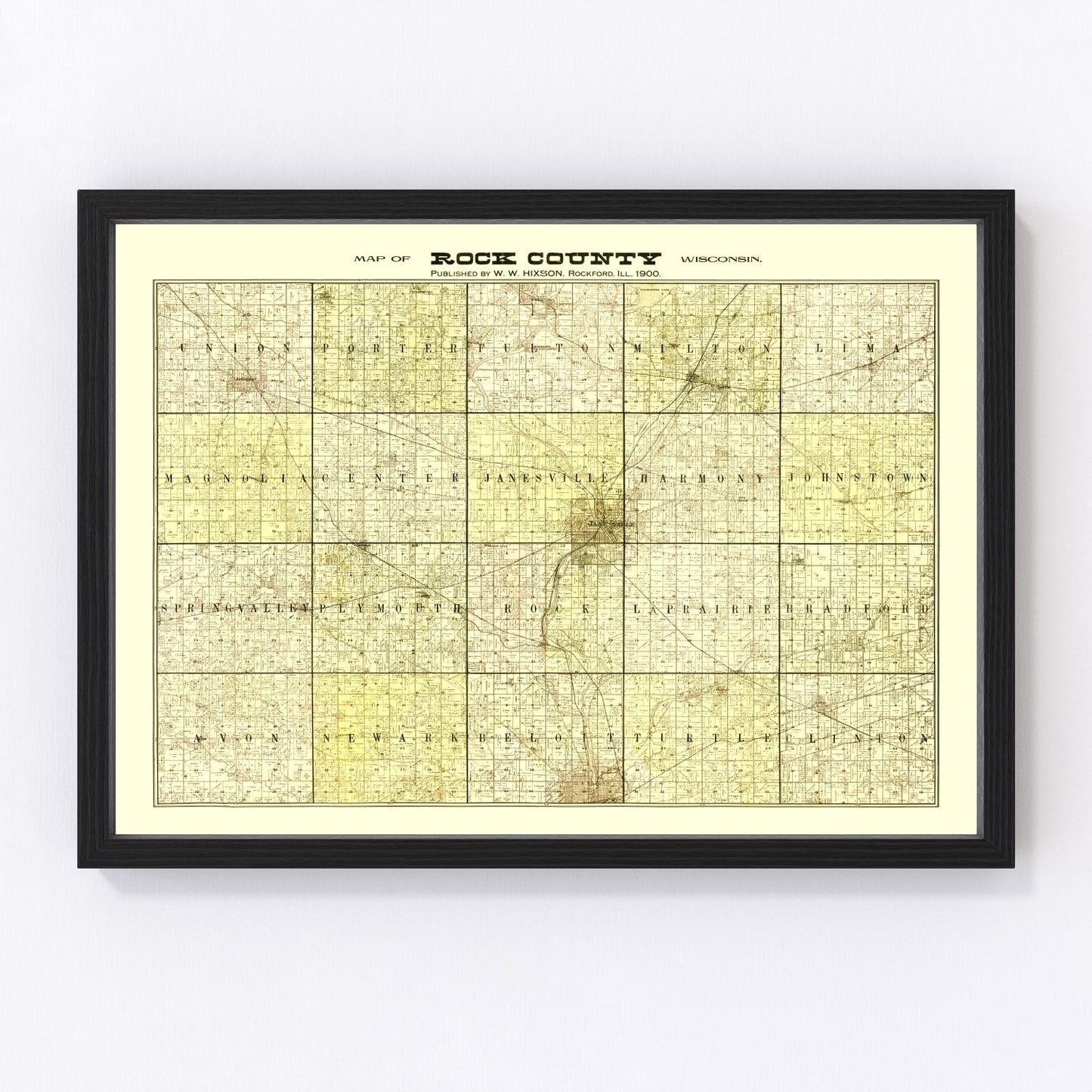 vintage map of Rock County, Wisconsin, 1900