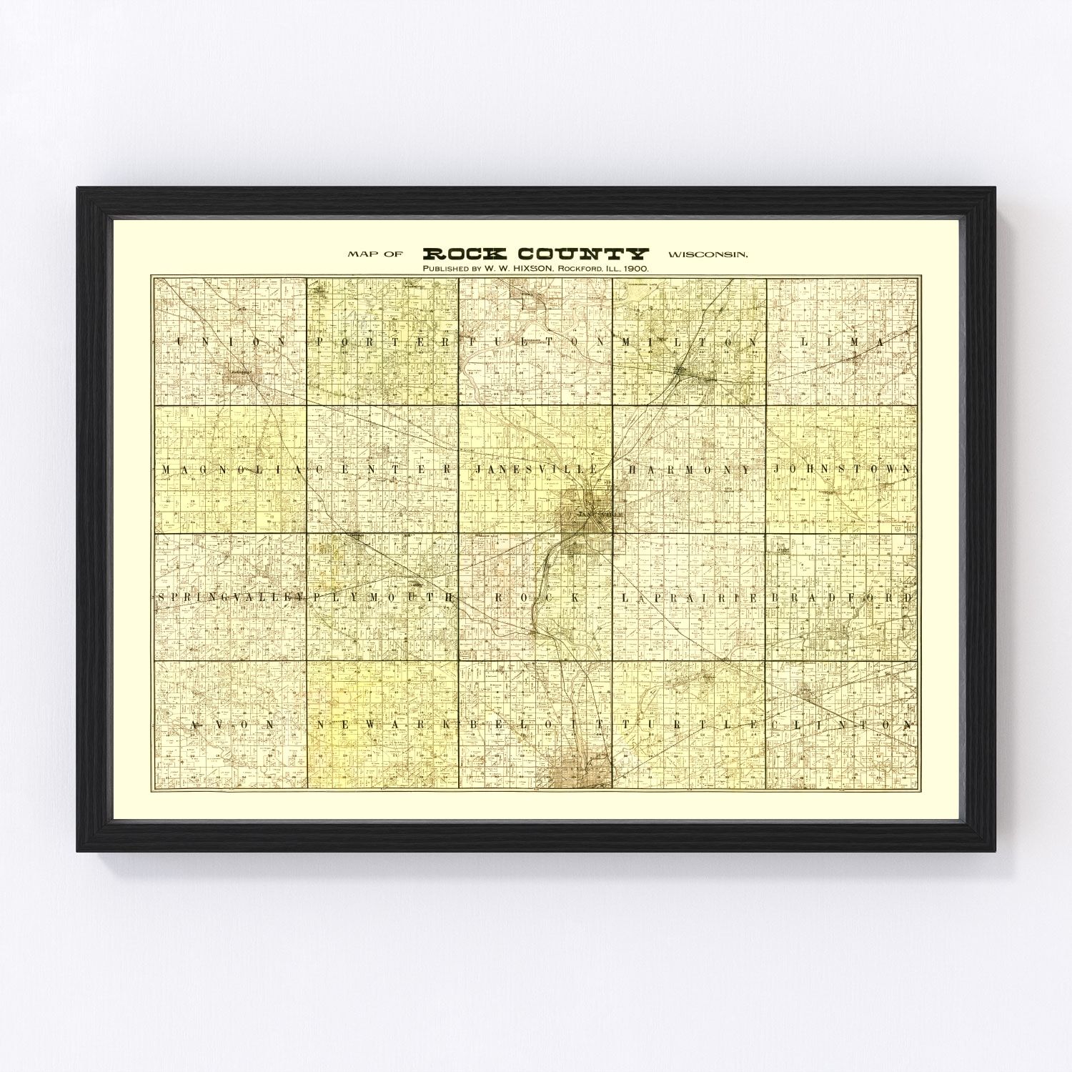 vintage map of Rock County, Wisconsin, 1900