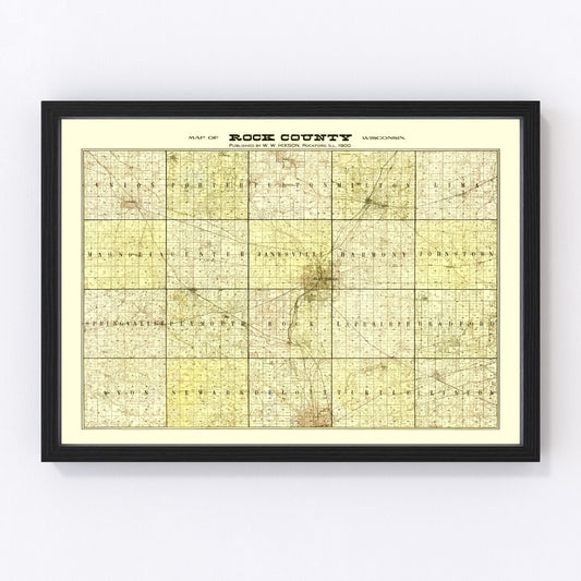 vintage map of Rock County, Wisconsin, 1900