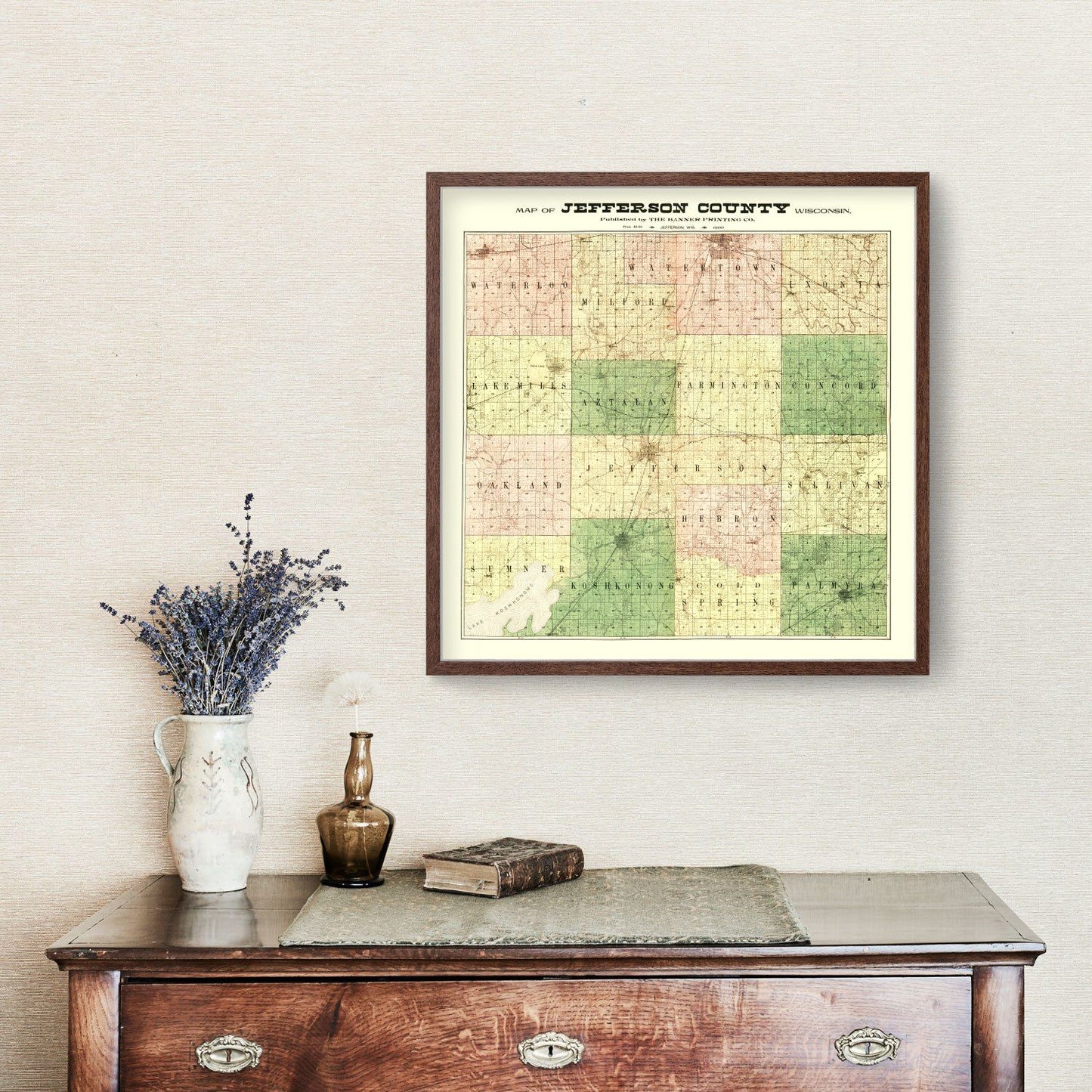 Vintage Map of Jefferson County, Wisconsin, 1900