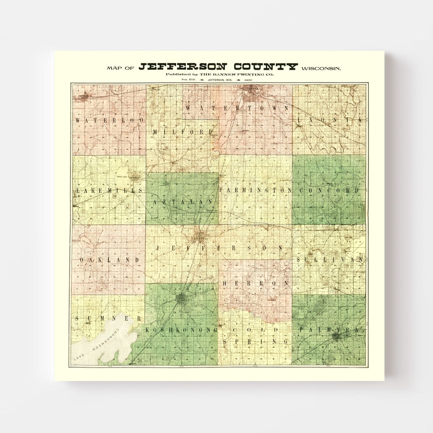Vintage Map of Jefferson County, Wisconsin, 1900