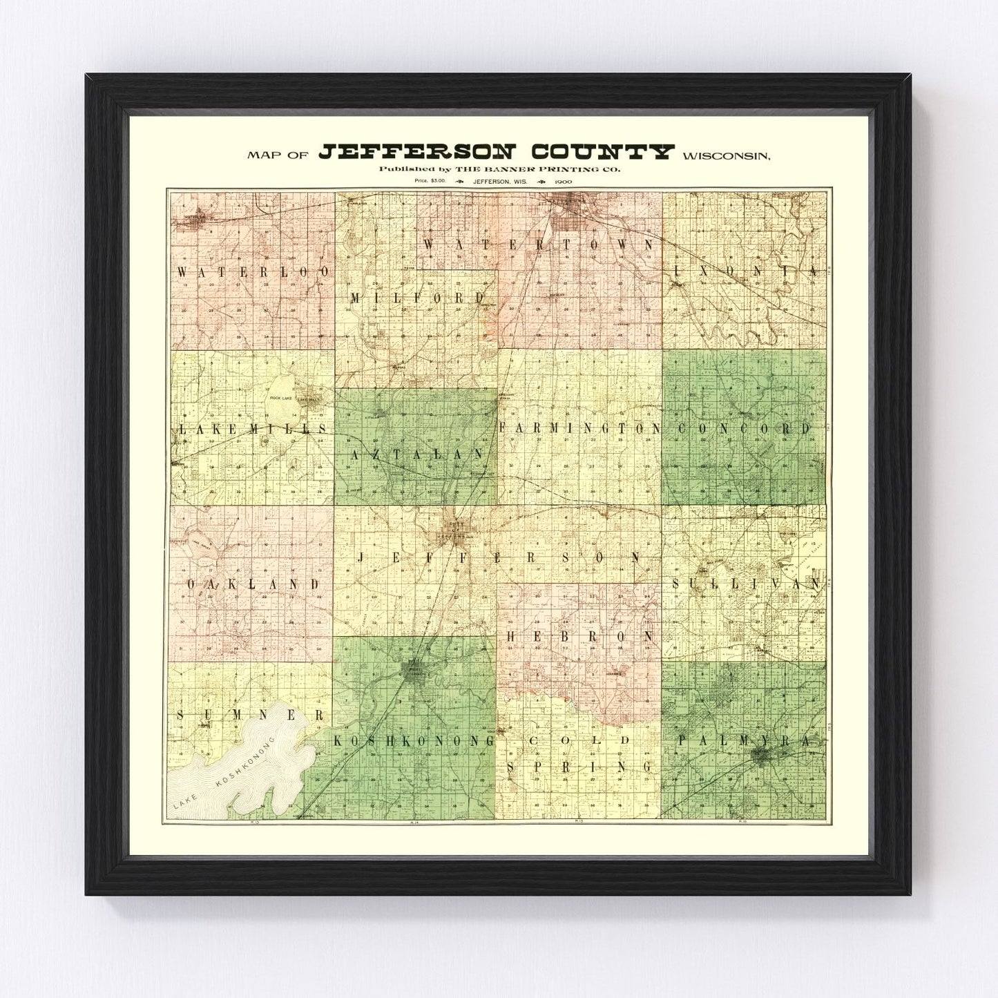 Vintage map of Jefferson County, Wisconsin, 1900