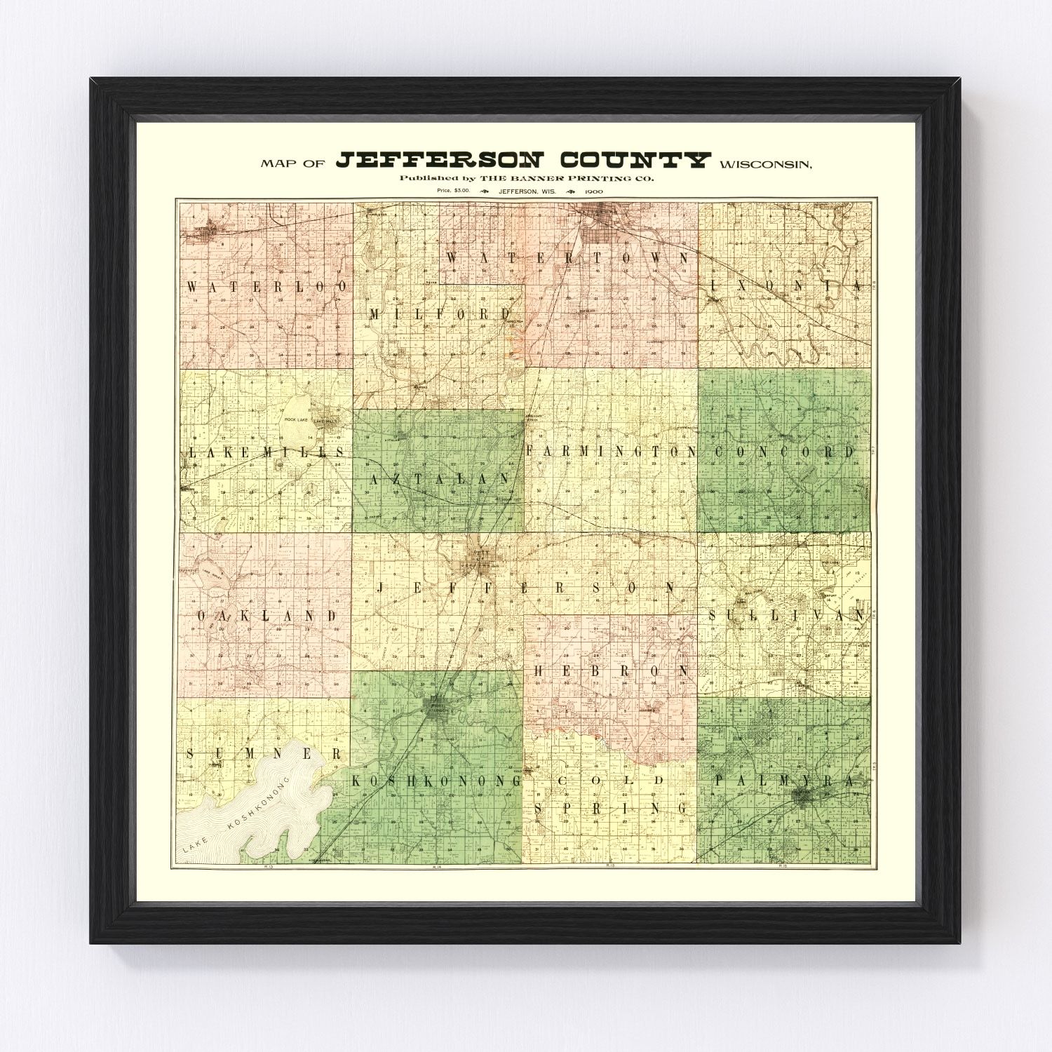 Vintage map of Jefferson County, Wisconsin, 1900