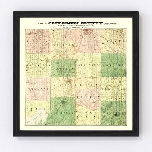 Vintage map of Jefferson County, Wisconsin, 1900