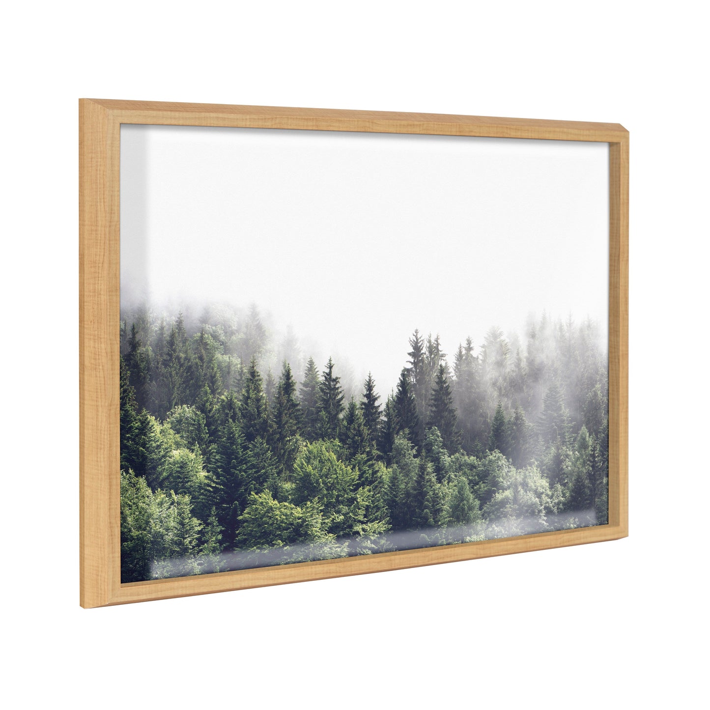 Lush Green Forest Foggy Day Framed Glass Wall Art