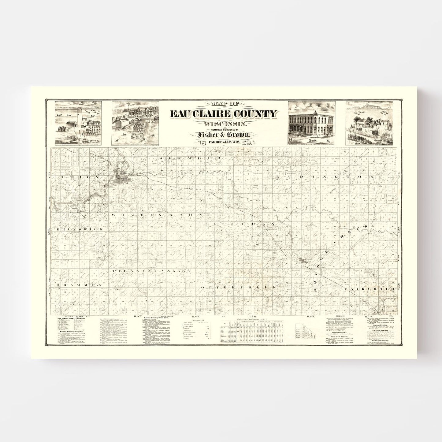 Vintage Map of Eau Claire County, Wisconsin, 1878