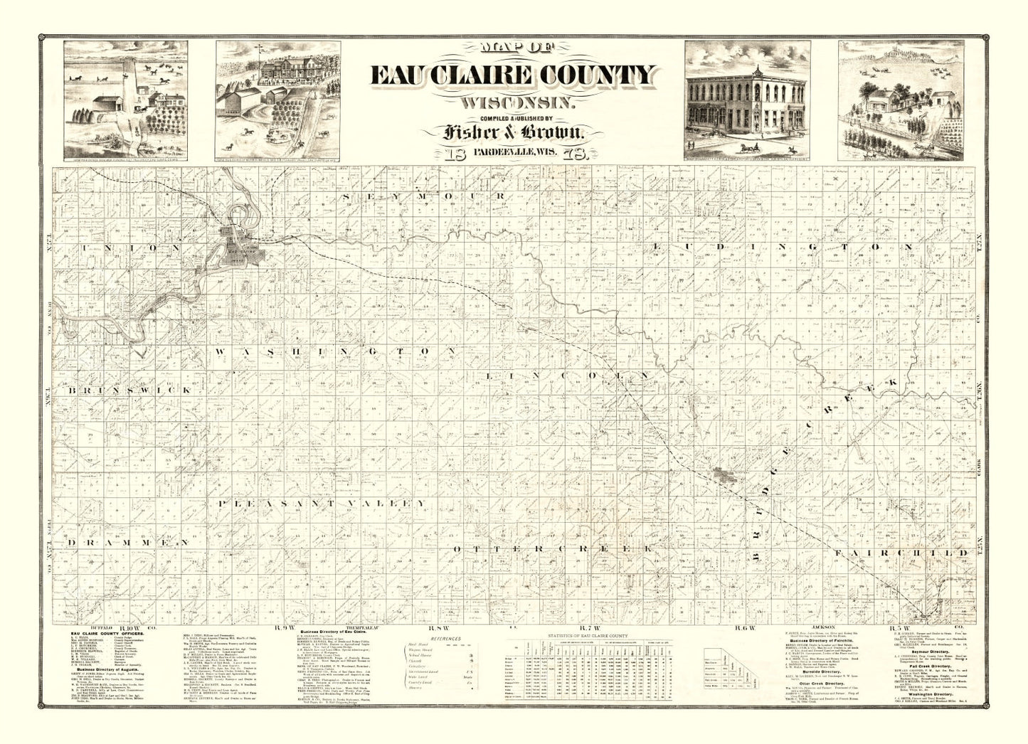 Vintage Map of Eau Claire County, Wisconsin, 1878