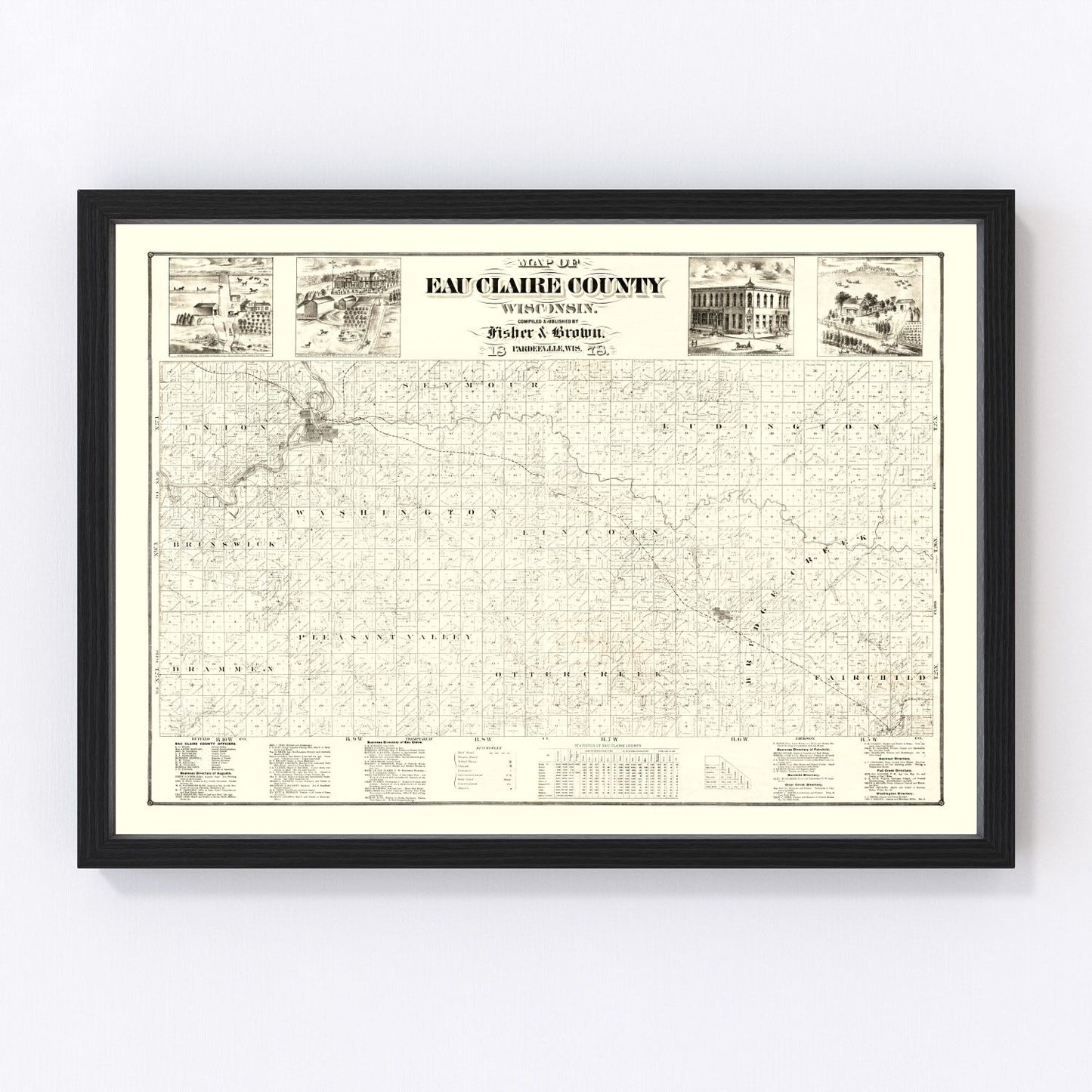 Vintage map of Eau Claire County, Wisconsin, 1878