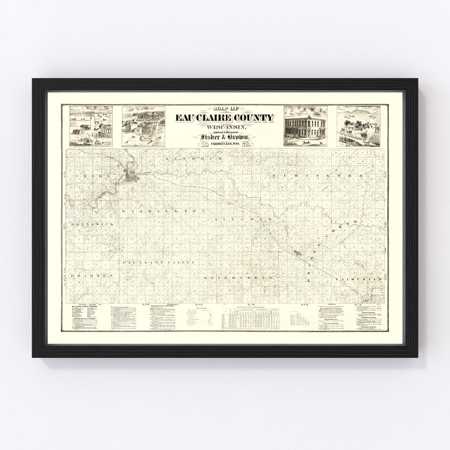 Vintage map of Eau Claire County, Wisconsin, 1878