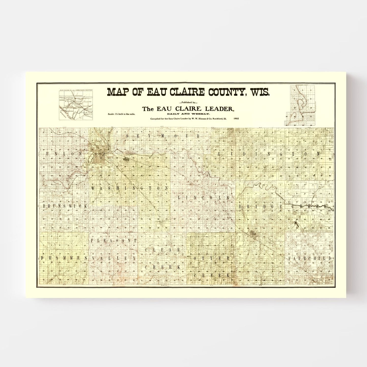Vintage Map of Eau Claire County, Wisconsin, 1902