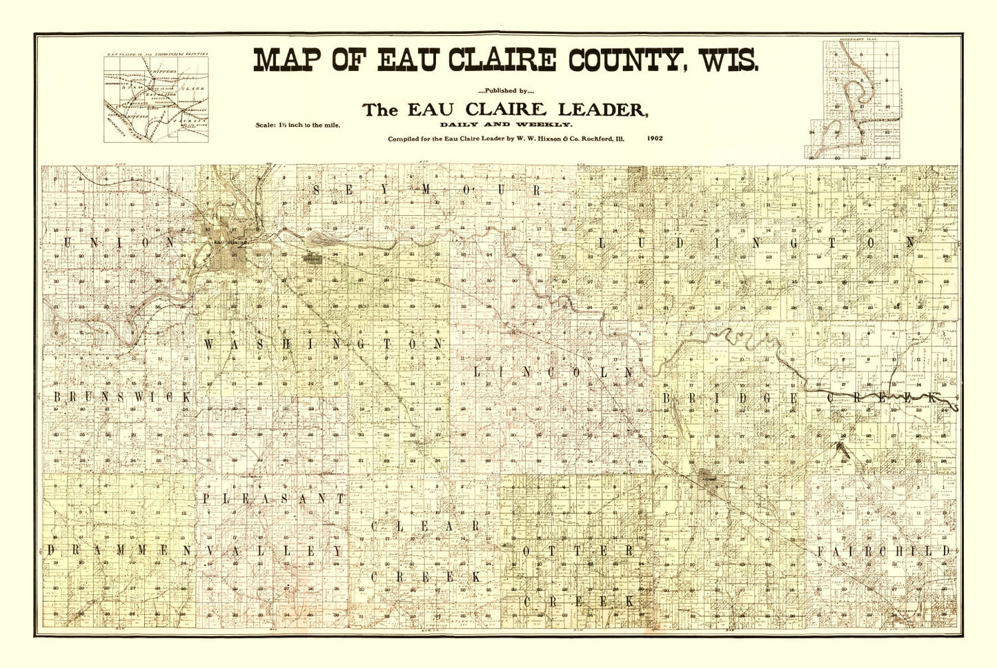 Vintage Map of Eau Claire County, Wisconsin, 1902