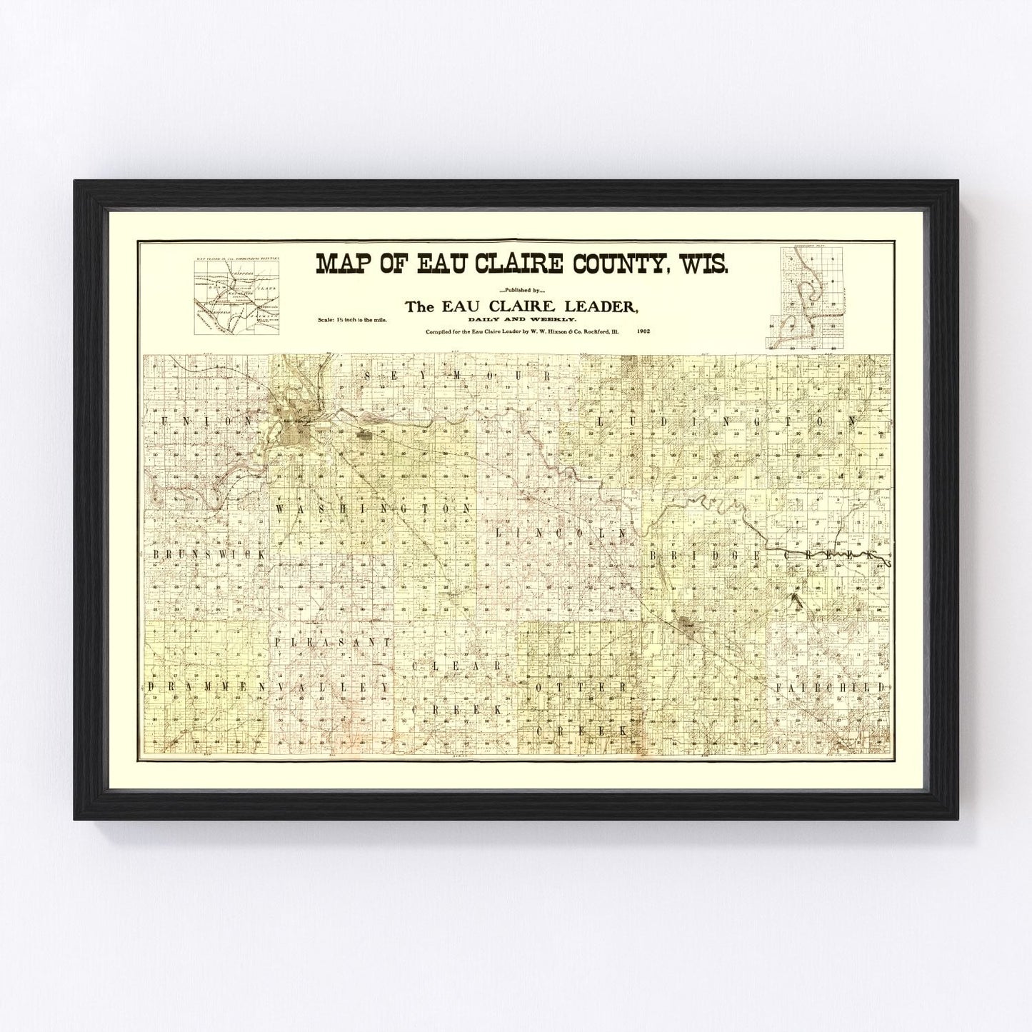 Vintage map of Eau Claire County, Wisconsin, 1902