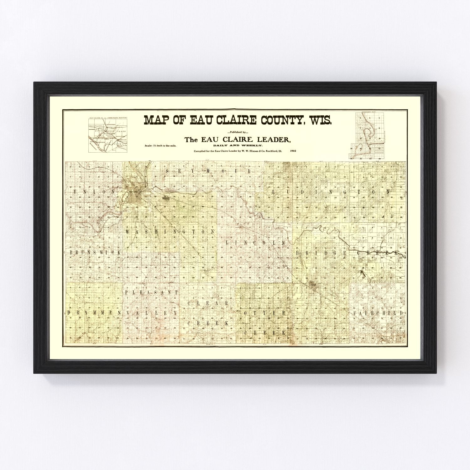 Vintage map of Eau Claire County, Wisconsin, 1902