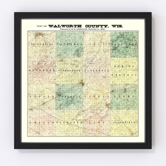 Vintage map of Walworth County, Wisconsin, 1900, Elkhorn and Delavan