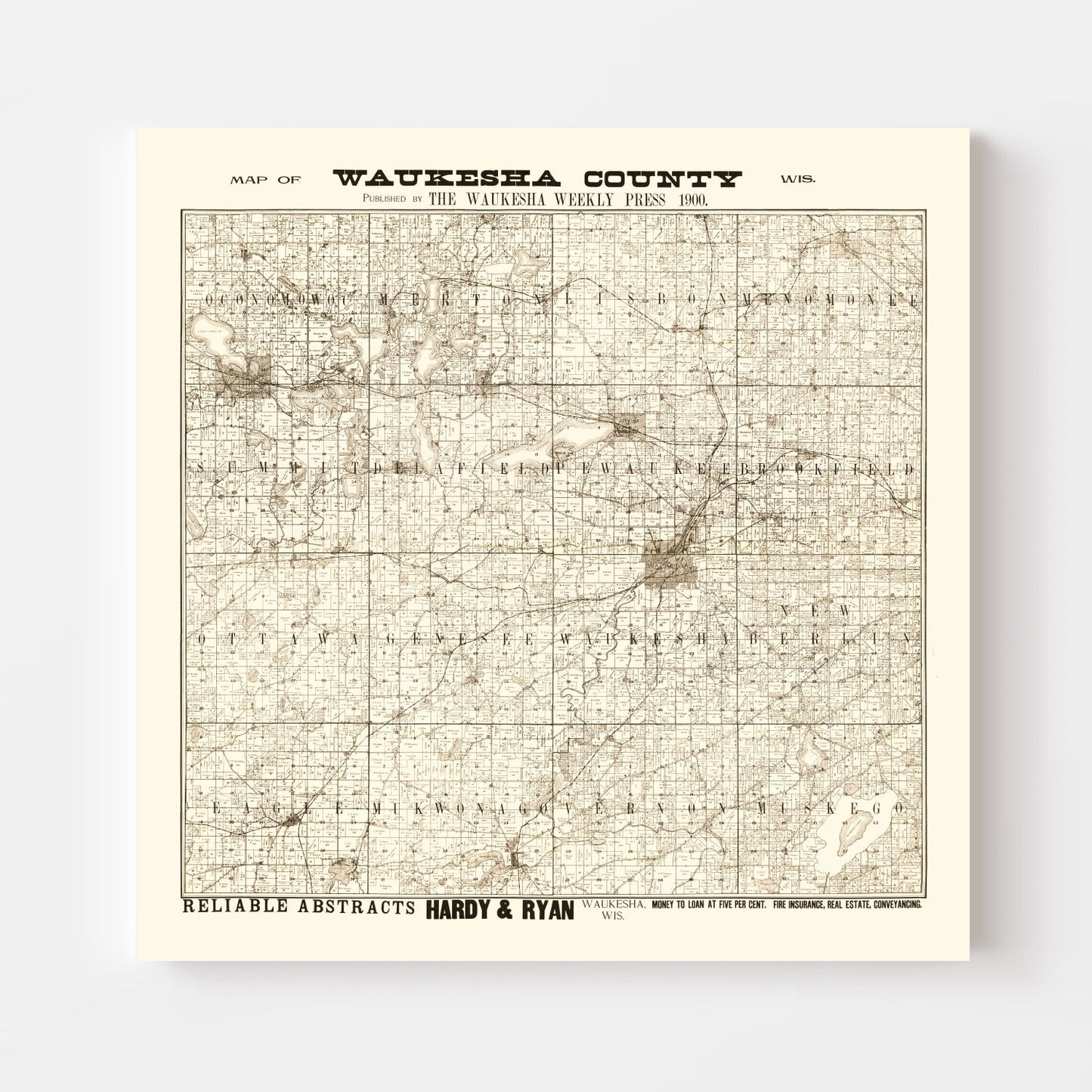Vintage Map of Waukesha County, Wisconsin, 1873
