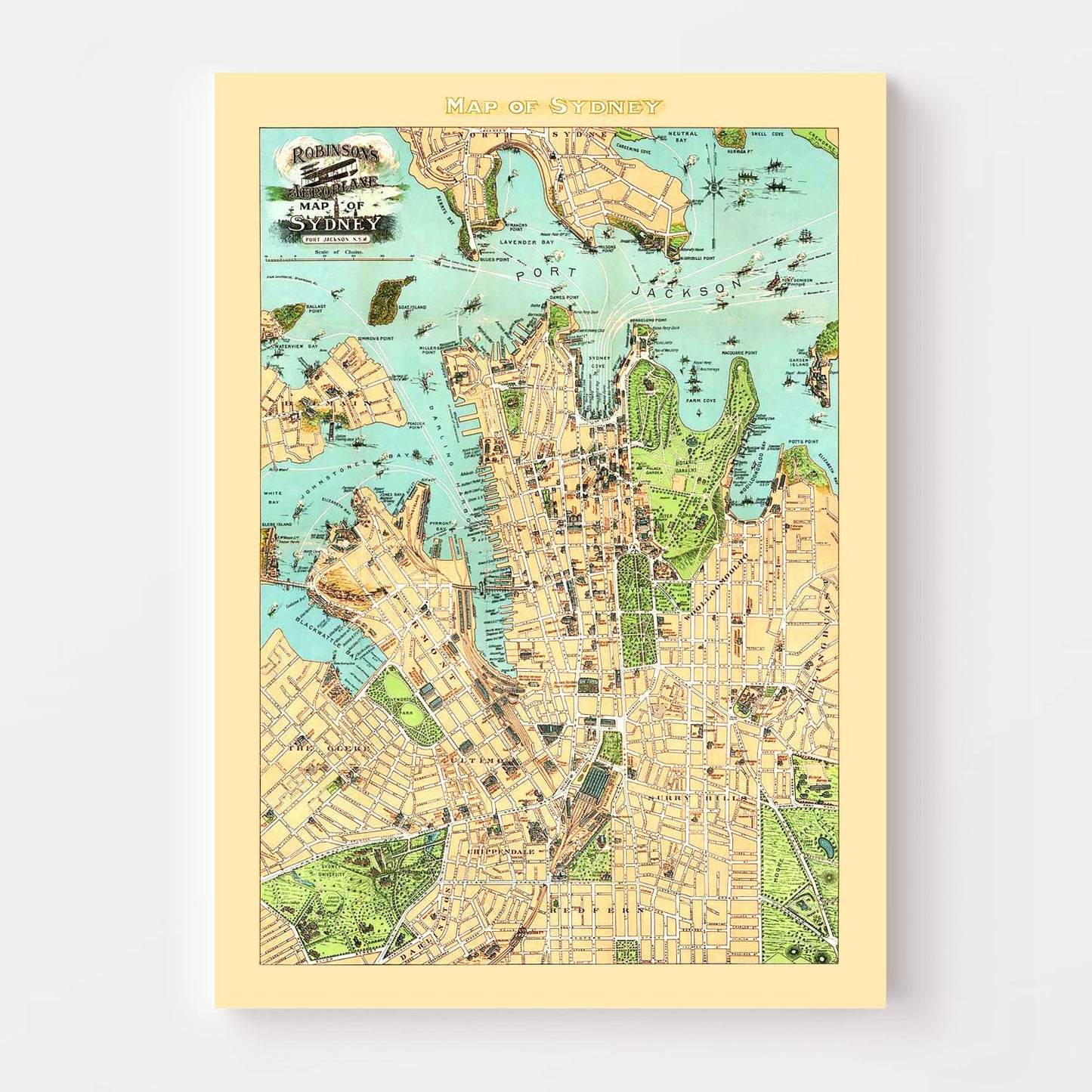 Vintage Map of Sydney, Australia, 1909
