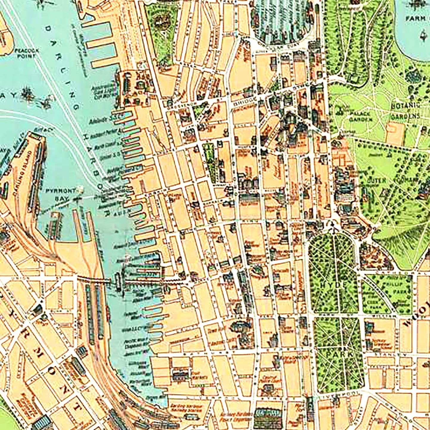Vintage Map of Sydney, Australia, 1909