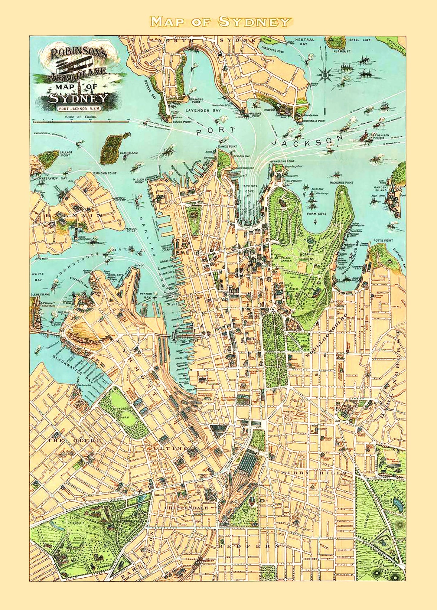 Vintage Map of Sydney, Australia, 1909