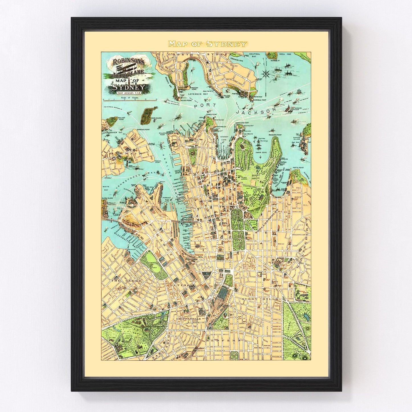 Vintage map of Sydney, Australia, 1909