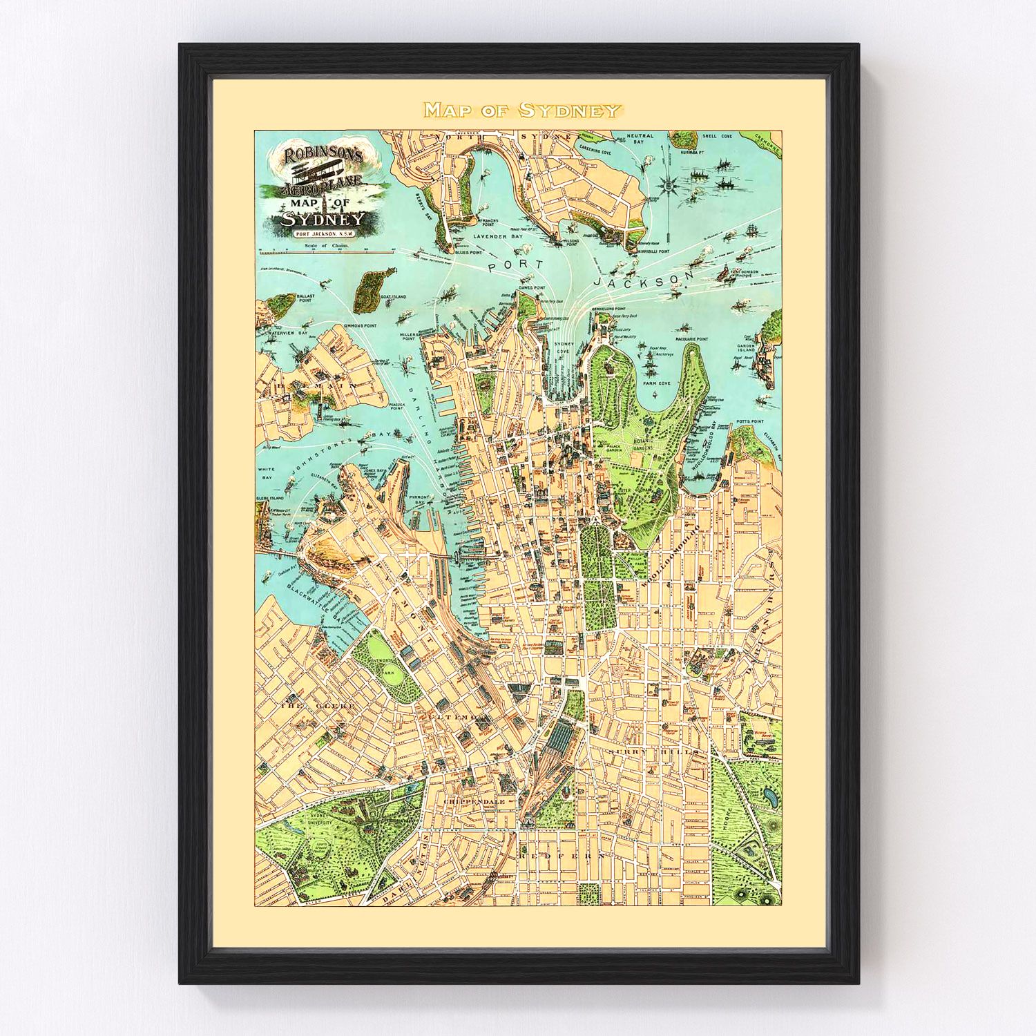 Vintage map of Sydney, Australia, 1909