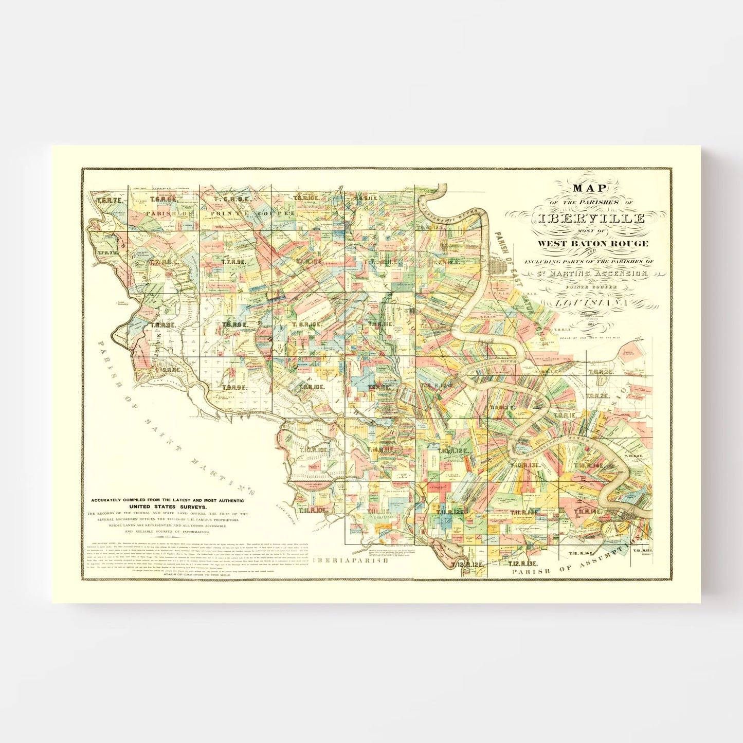 Vintage Map of Iberville Parish, Louisiana, 1883