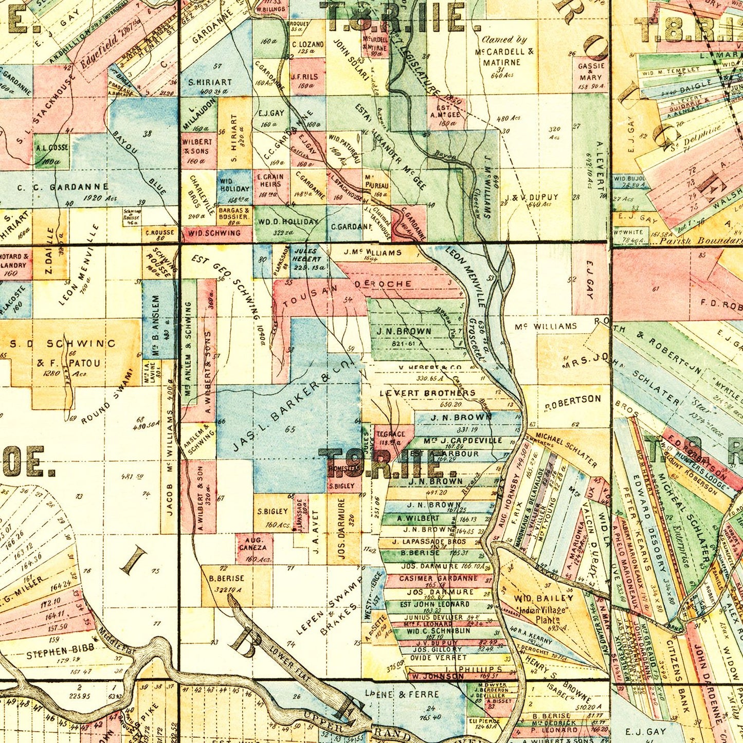 Vintage Map of Iberville Parish, Louisiana, 1883