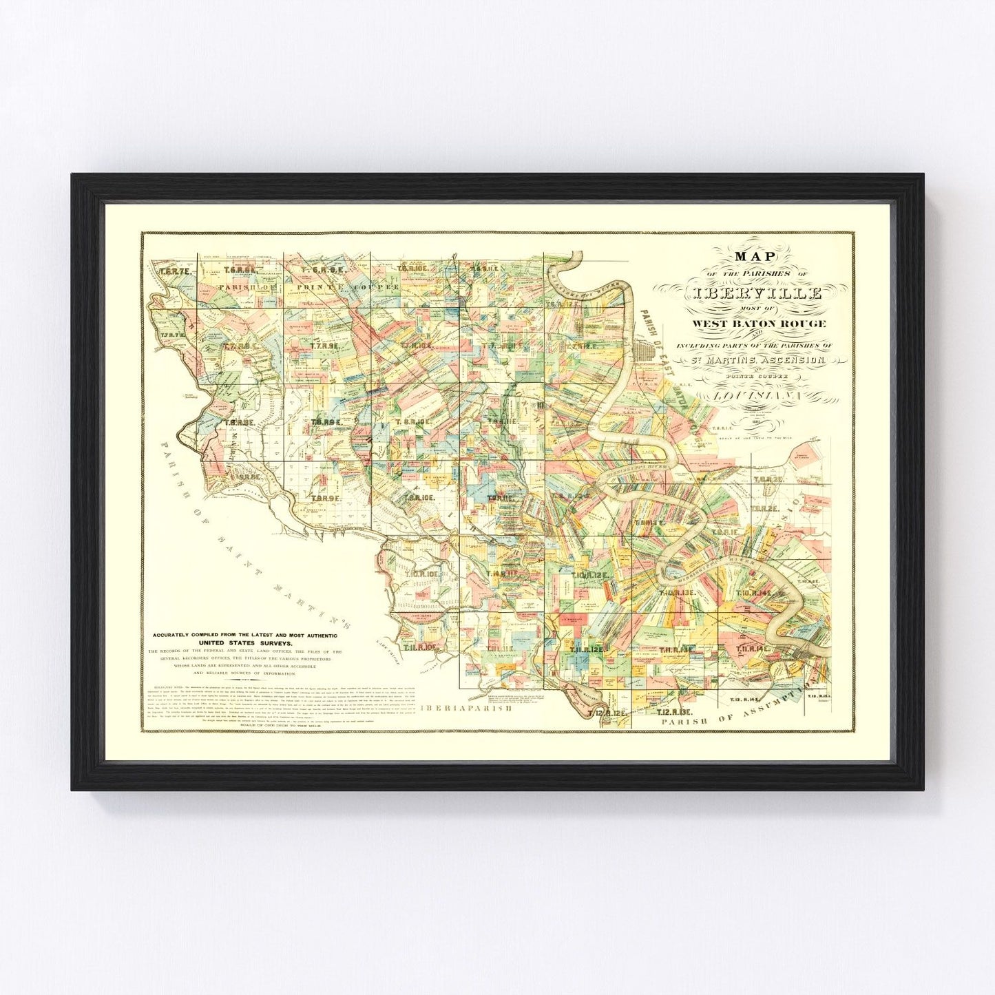 Vintage map of Iberville Parish, Louisiana, 1883