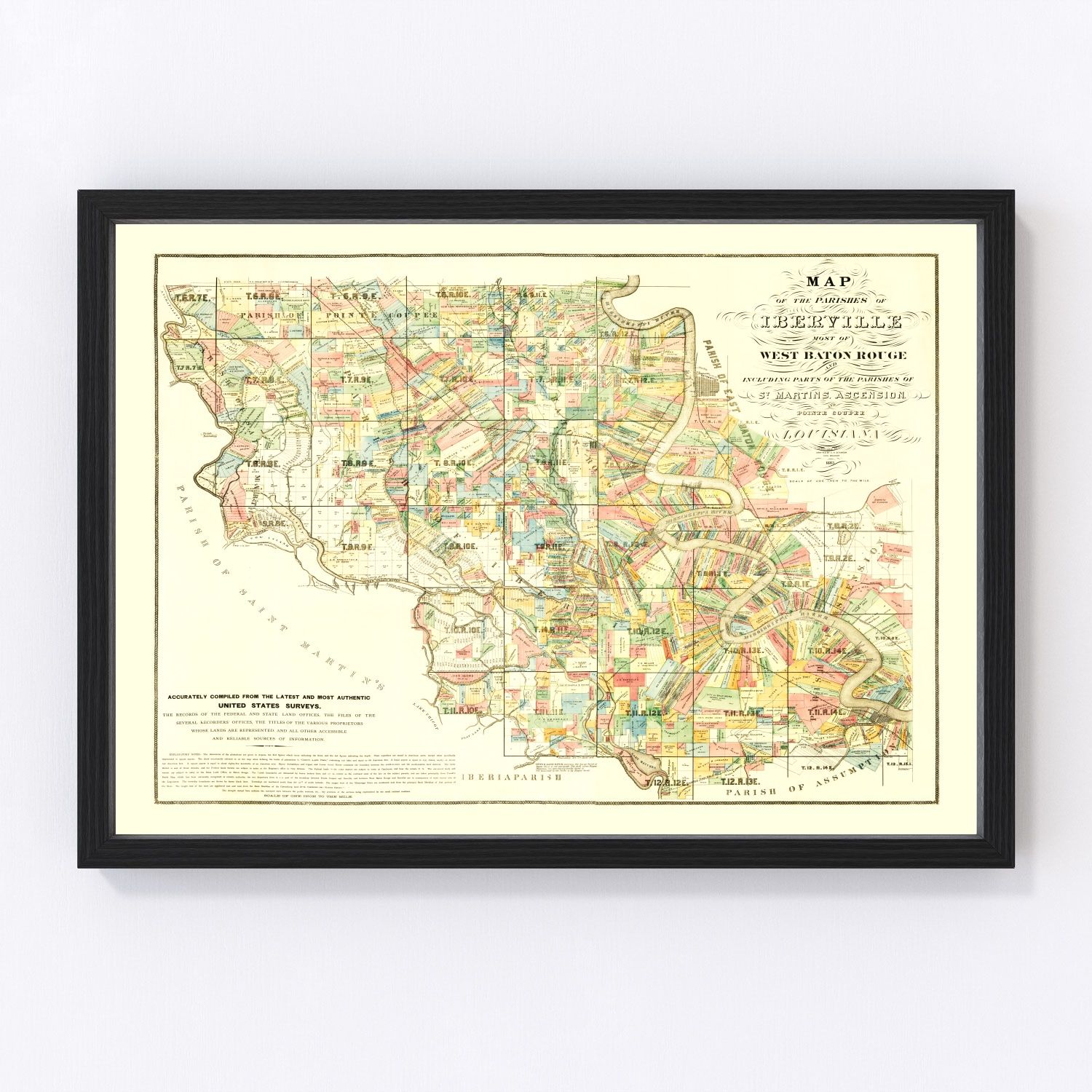 Vintage map of Iberville Parish, Louisiana, 1883