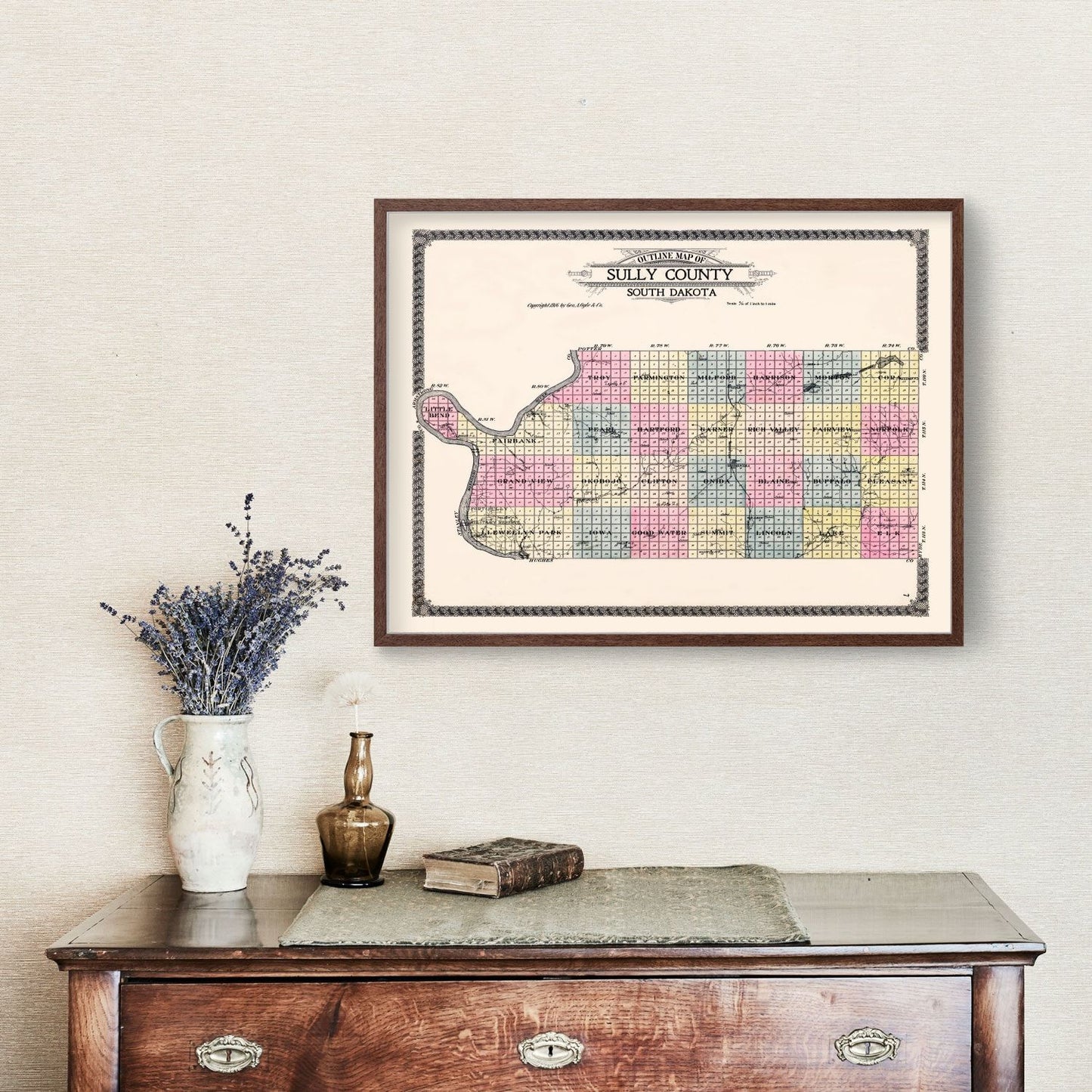 Vintage Map of Sully County, South Dakota, 1916