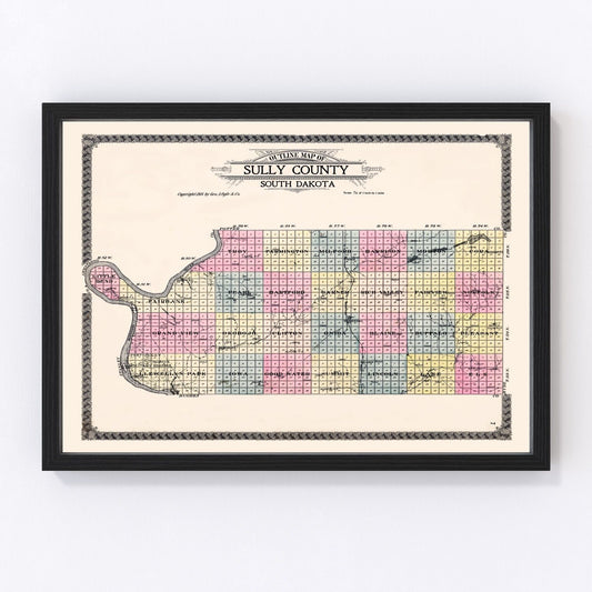 Vintage map of Sully County, South Dakota, 1916