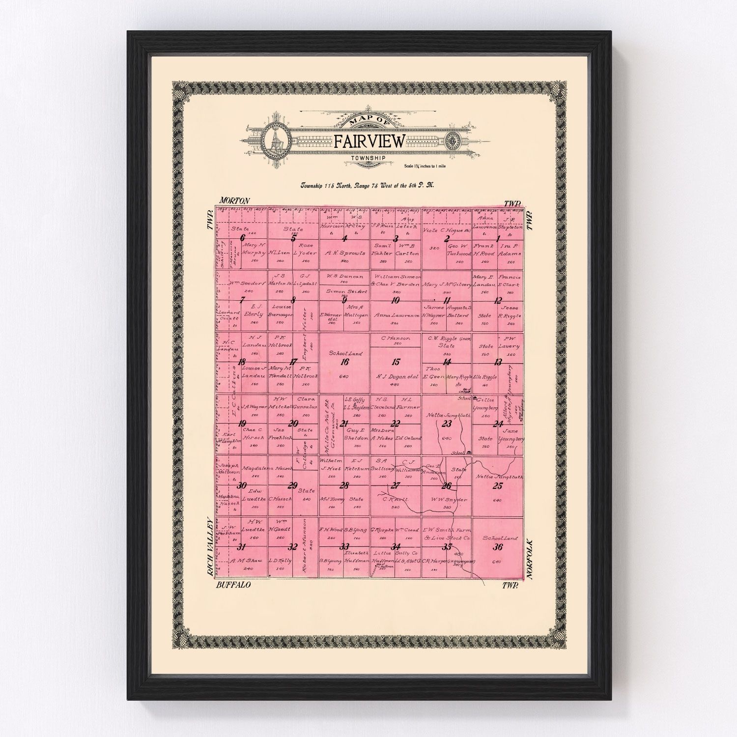 vintage map of Fairview Township, Sully County, South Dakota, 1916