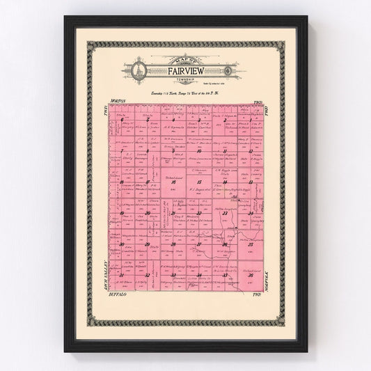 vintage map of Fairview Township, Sully County, South Dakota, 1916