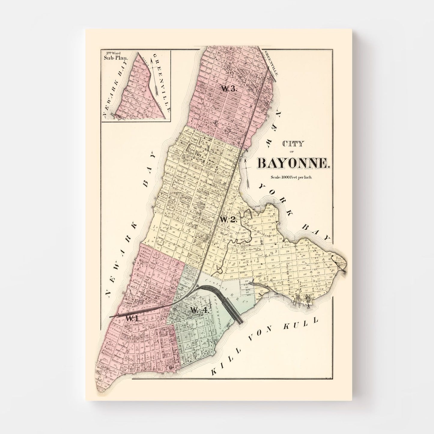 Vintage Map of Bayonne, New Jersey, 1873