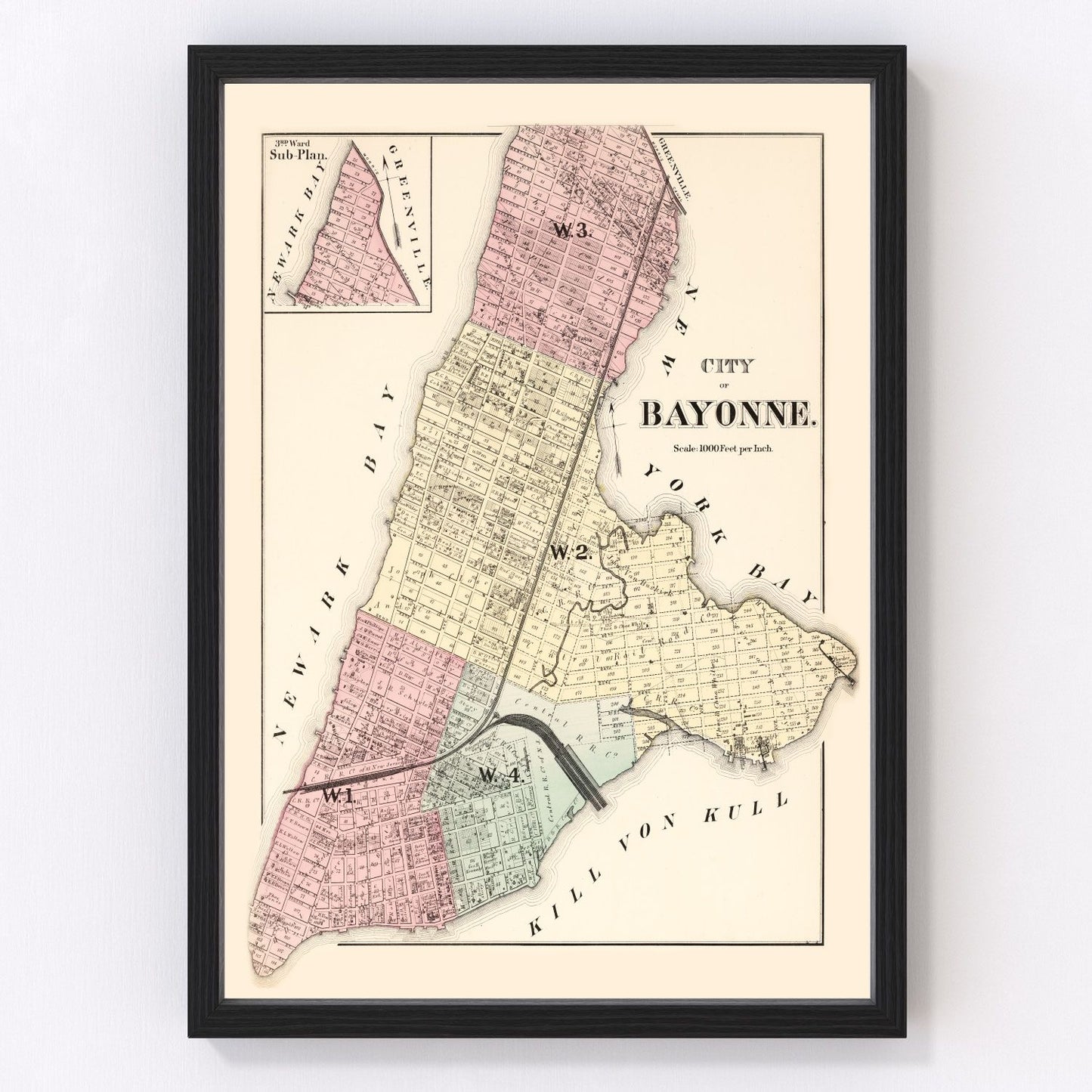 Vintage map of Bayonne, New Jersey, 1873