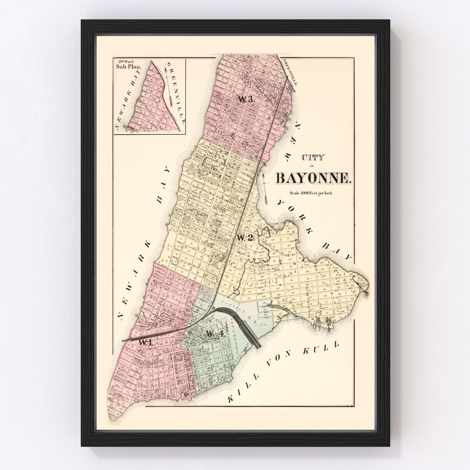Vintage map of Bayonne, New Jersey, 1873
