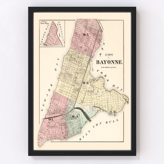 Vintage map of Bayonne, New Jersey, 1873