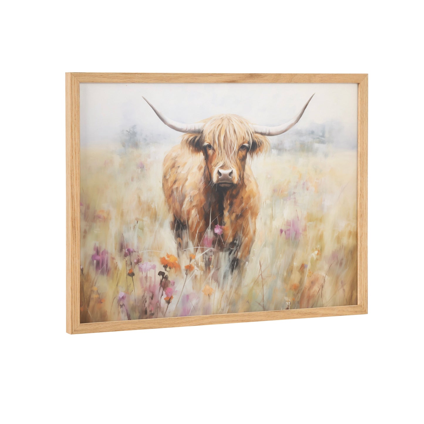 Highland Cow in a Flower Field Framed Wall Art Print