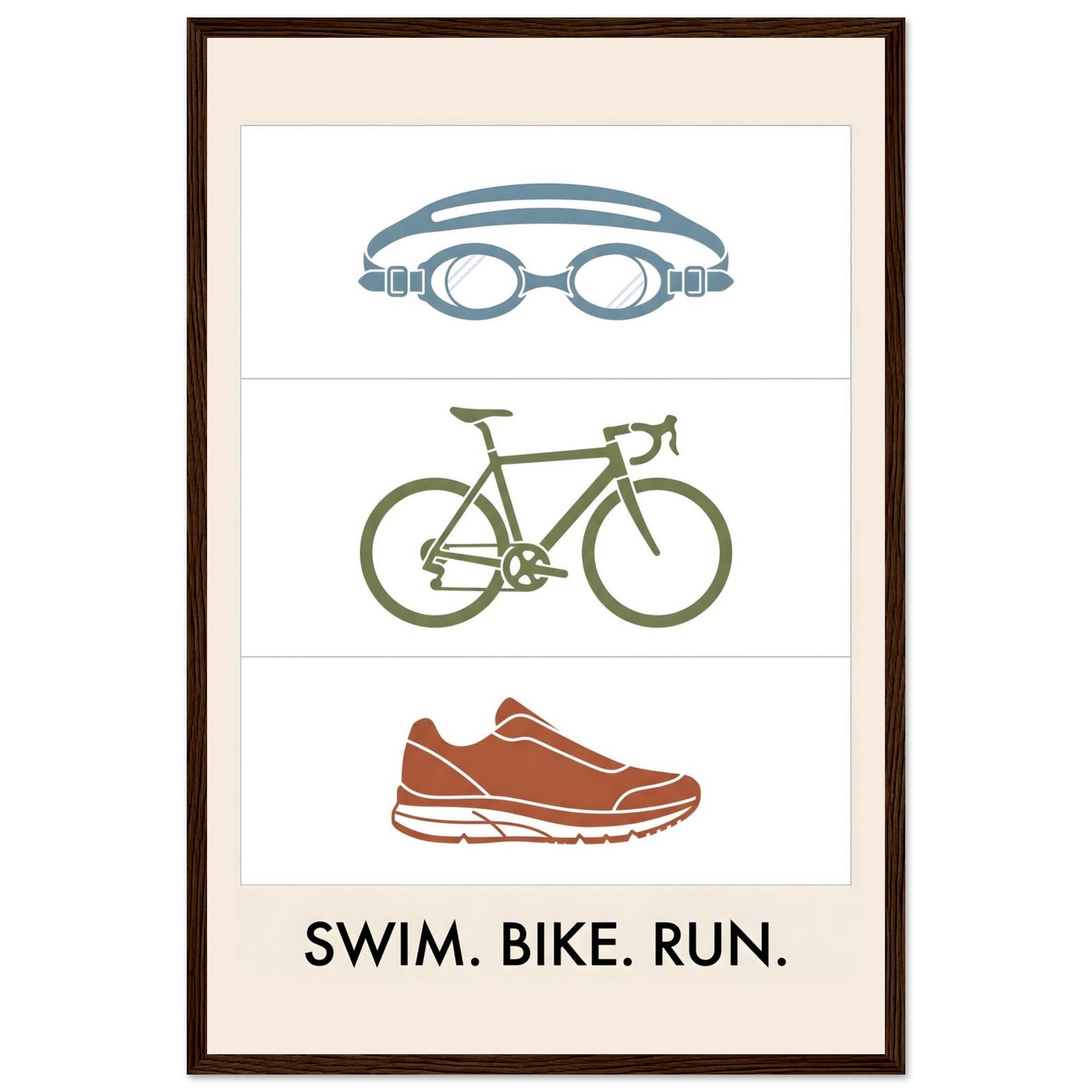 Swim Bike Run Poster: Minimalist Triathlon Icons Wall Art - 20x25 cm / 8x10″ - White frame / Ready-to-hang - Sparkycare