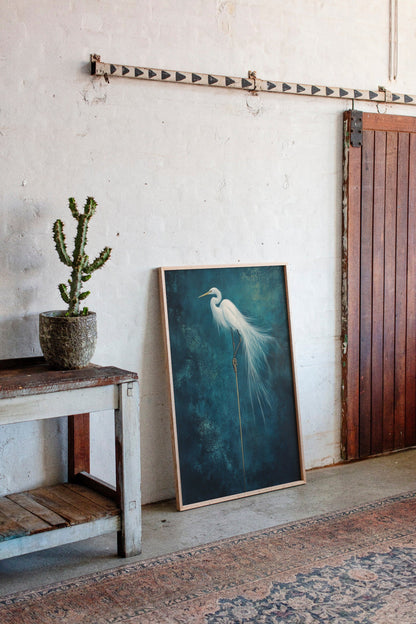 White Egret Wall Art - Minimalist Coastal Bird Print