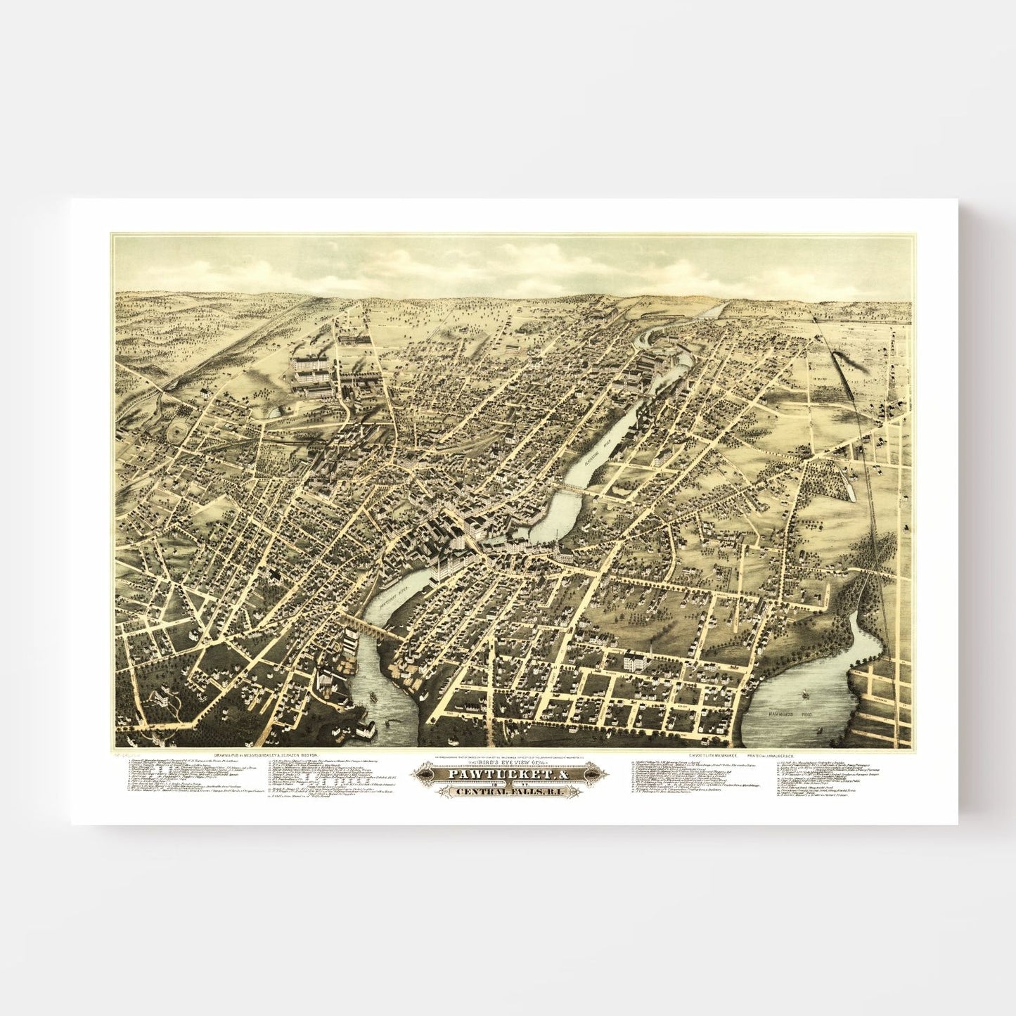 Vintage Map of Pawtucket, Rhode Island, 1877