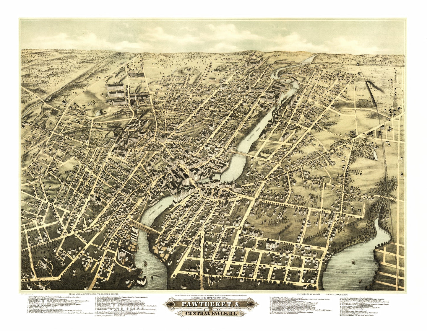 Vintage Map of Pawtucket, Rhode Island, 1877