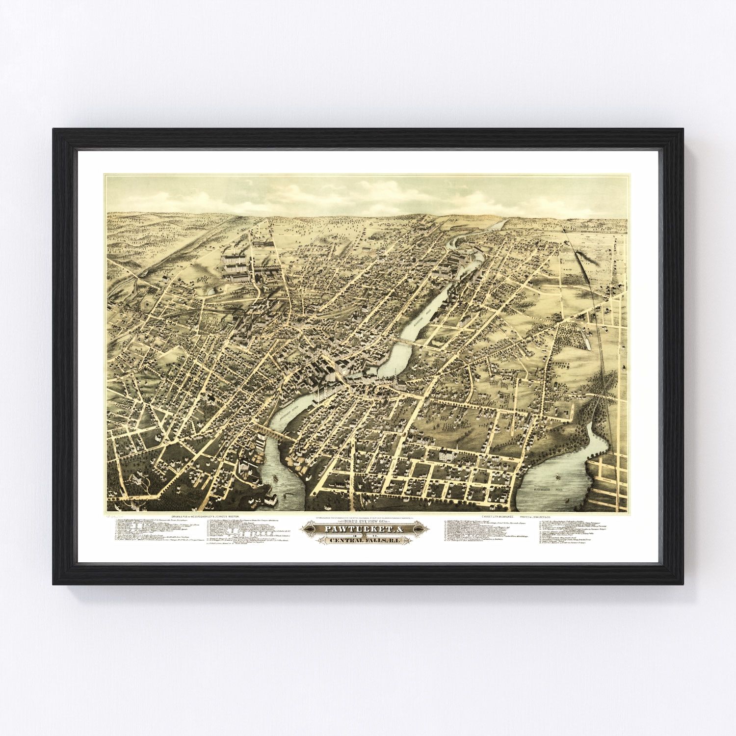 Vintage map of Pawtucket, Rhode Island, 1877