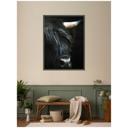 Minimalist Black Highland Cow Close by Michael Schauer Framed Wall Art Print