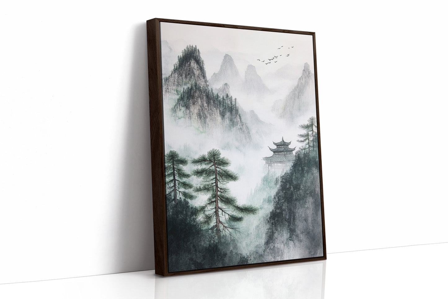 Misty Mountain Zen Wall Art Print - Chinese Ink Landscape