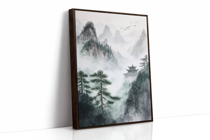 Misty Mountain Zen Wall Art Print - Chinese Ink Landscape
