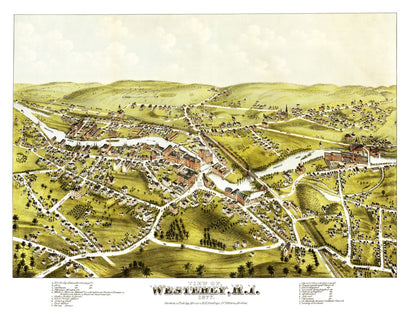 Vintage Map of Westerly, Rhode Island 1877