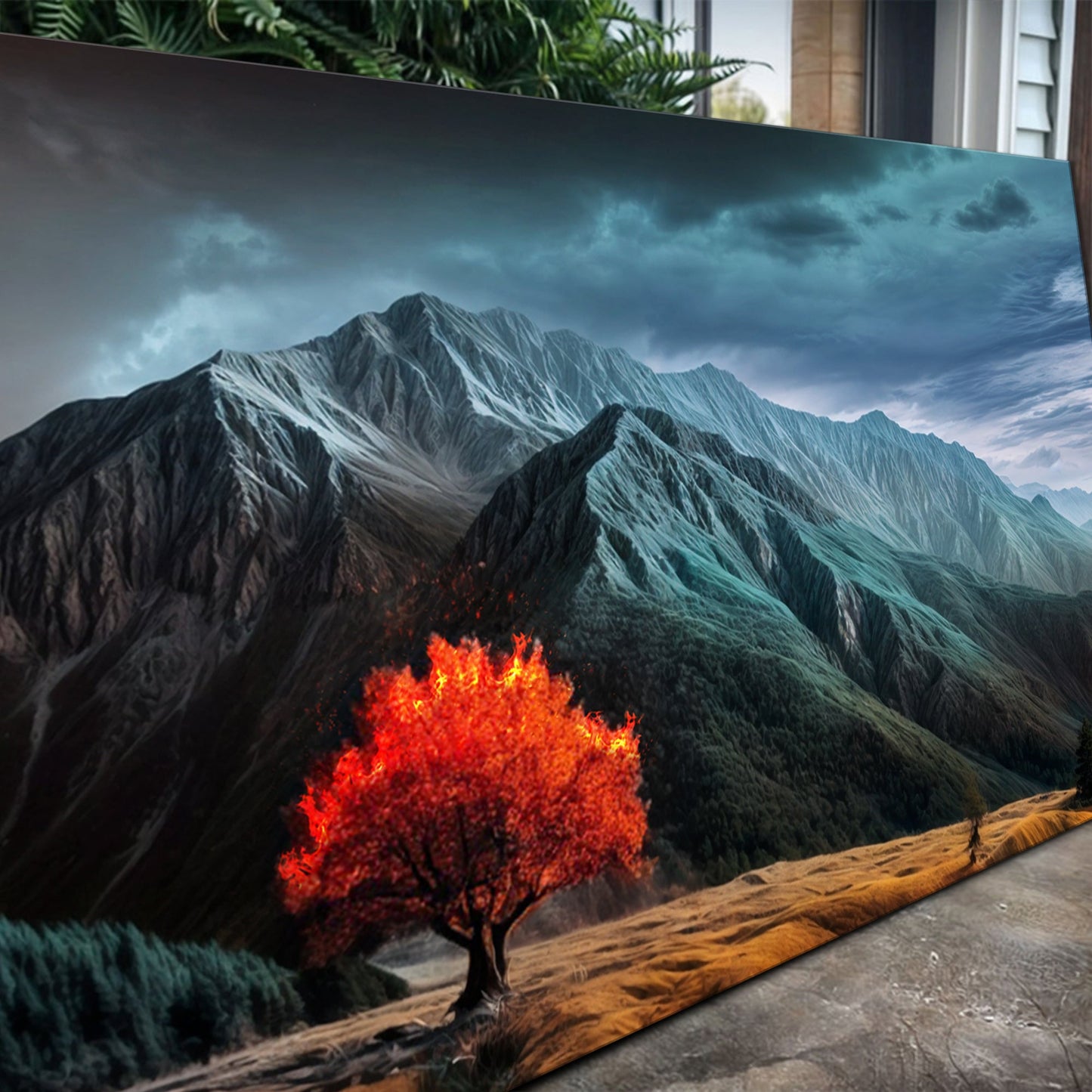 Burning Bush Biblical Canvas Wall Art Faith Decor