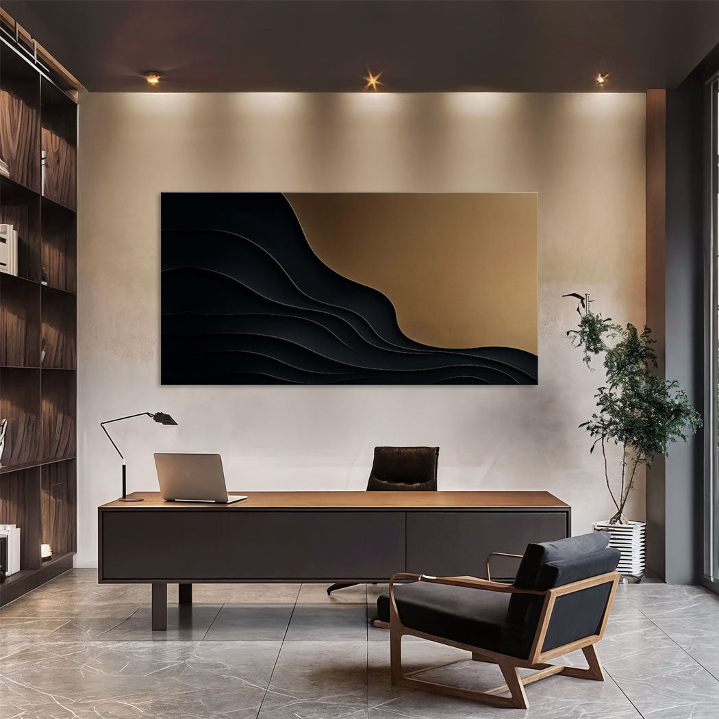Black and Gold Minimalist Abstract Canvas Wall Art